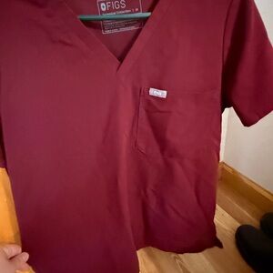 Figs Maroon V-Neck Scrub Top